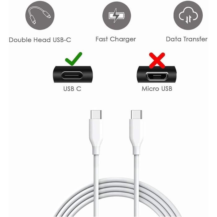 3x Câble Chargeur Type-C vers Type-C Blanc 1M pour Xiaomi Redmi Note 14 Note 13 Pro Note 13 5G Redmi 13C 14C