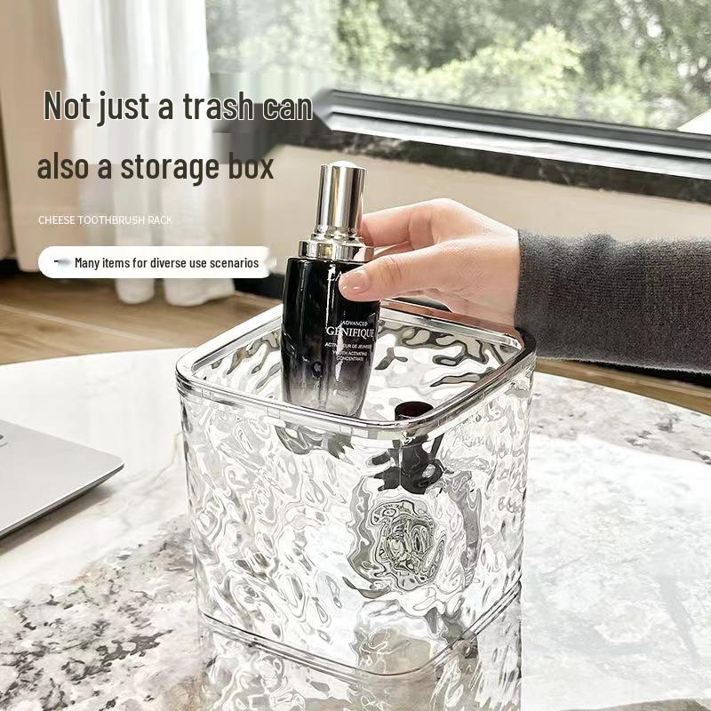 Compact Desktop Trash Bin with Lid, Press-Type Pop-Up Wastebasket for Kitchen, Dining, or Office Use