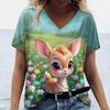 Летняя женская модная футболка с рисунком собаки из мультфильма, топы с V-образным вырезом, футболки, повседневная одежда с коротким рукавом, стильная женская одежда