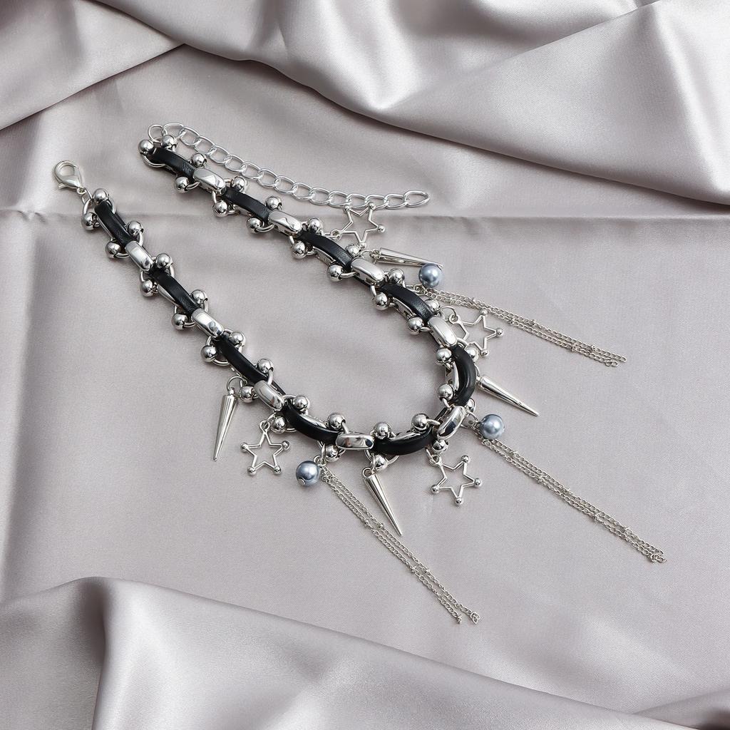 Панк Готический Стиль Пентаграмма Кисточка Кожаный Шнурок Цепочка на Ключицу Сладкая Крутая Острая Девушка Ожерелье
