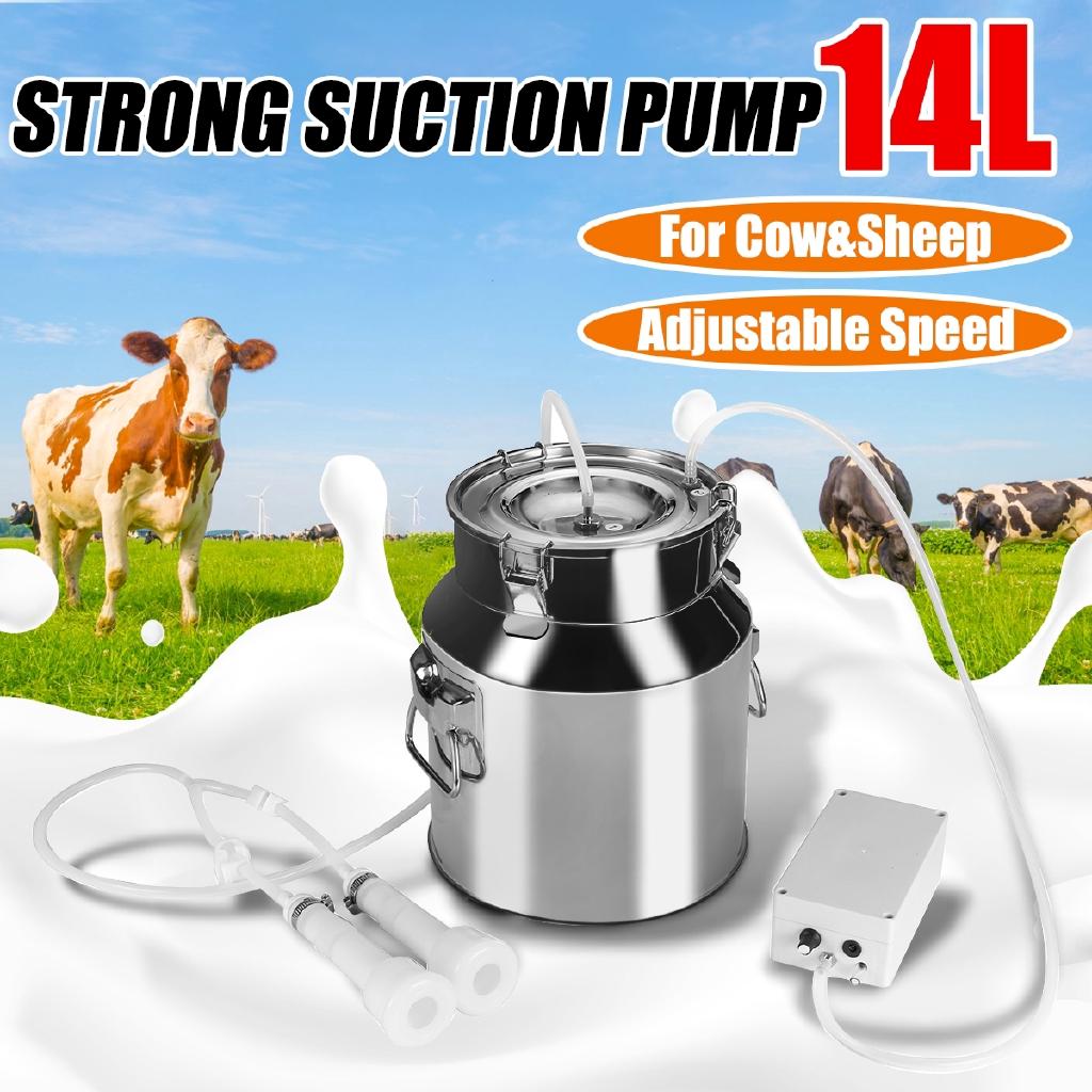 14L Cow Milking Machine Electric Milking Machine Stainless Steel Bucket For Farm Pasture Cows Goats Bucket Cow Goat Sheep Milker