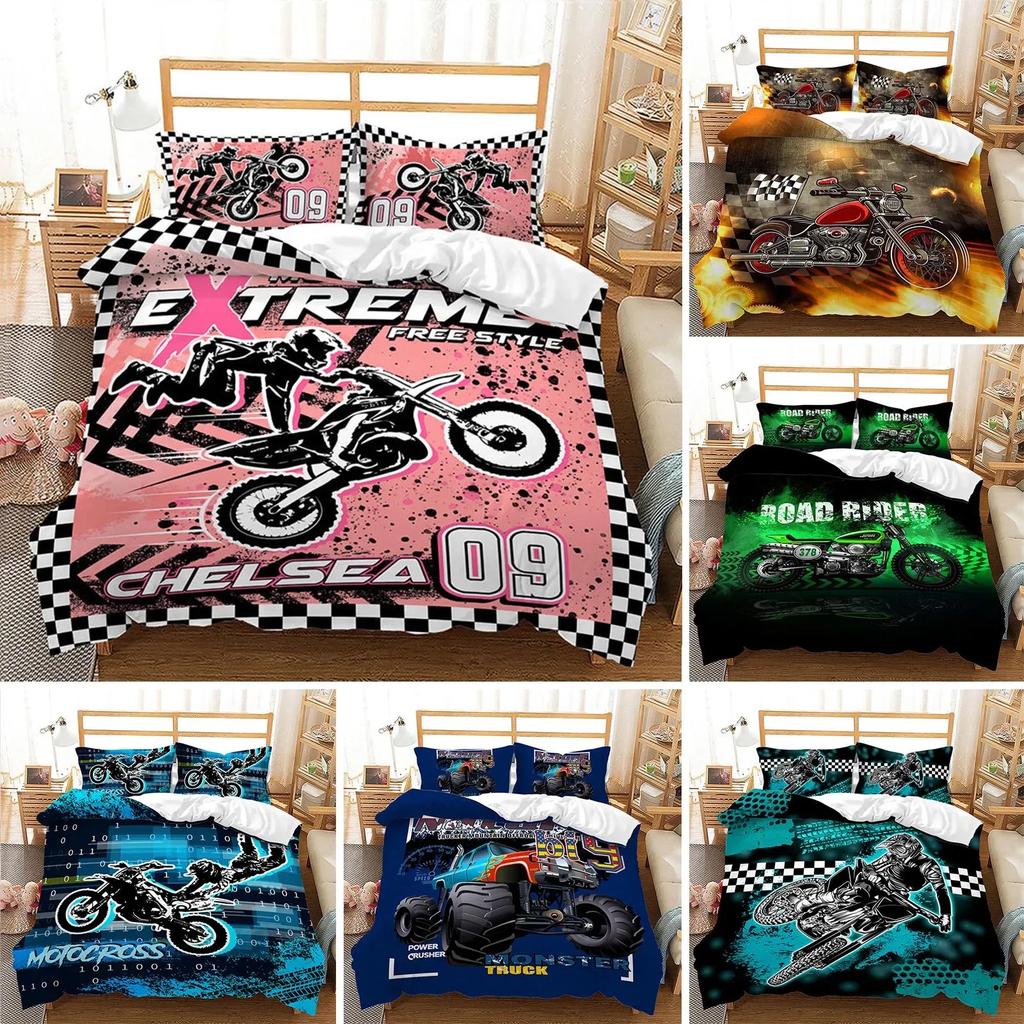 Постельное белье Racing Motorcycle King Пододеяльник Микрофибра Экстремальный спорт Пододеяльник Крейсерский локомотив Мотокросс Мотоцикл для бездорожья