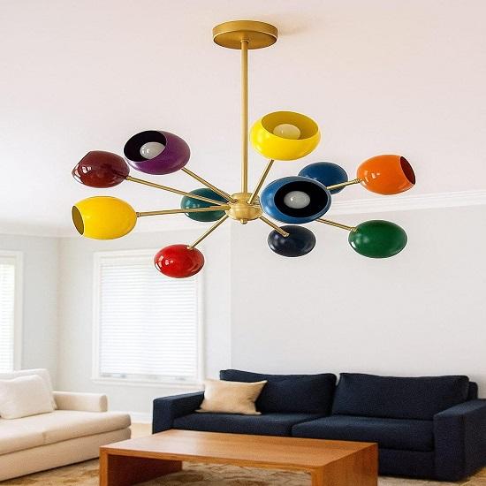 Mid-Century Modern Colorful Sputnik Chandelier Retro Multi-Color Ceiling Light Modern Art Deco Pendant Lamp
