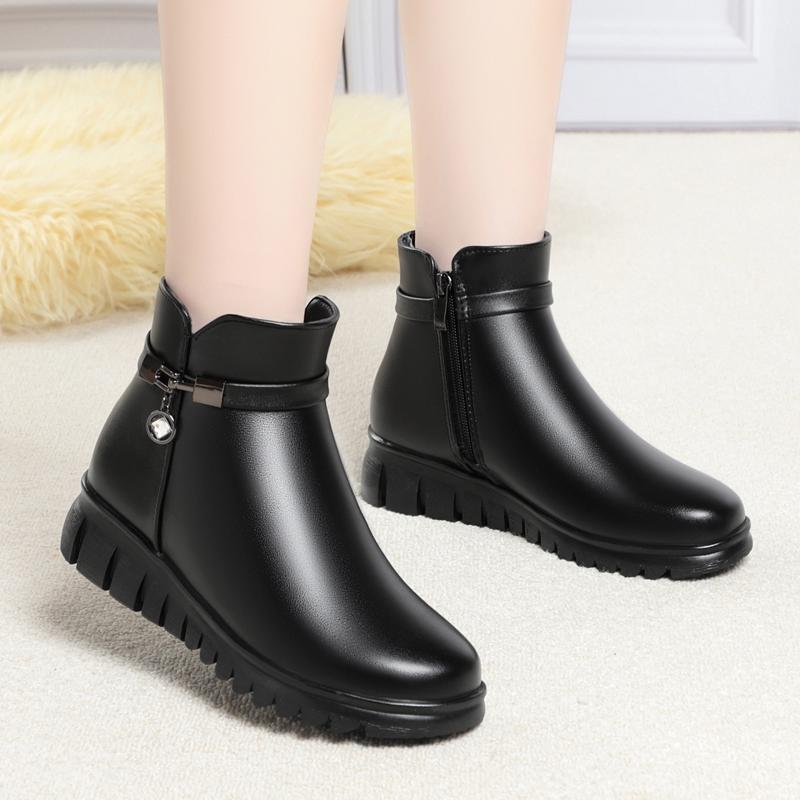 Женские зимние ботинки, зимние теплые женские ботильоны на танкетке, нескользящая обувь большого размера, ботинки