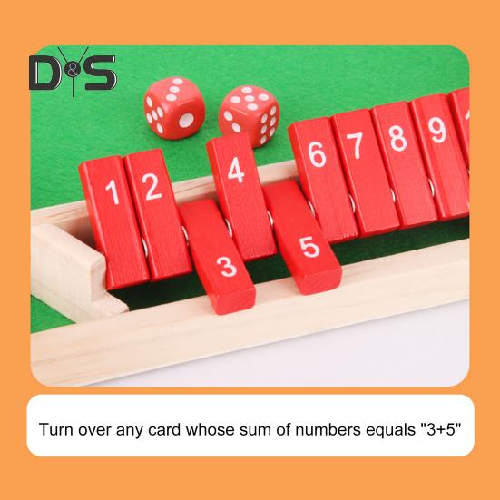 Shut The Box Board Game with 12 Dice Educational Dice Strategy Game 2-6 Players Kids Adults Family Night Party Interactive Wooden Close The Box Toy