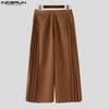 INCERUN Men Casual Zipper Waist Side Ruffled Casual Long Wide Leg Pants Trousers