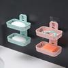 Soap Rack Multifunctional Punch-free Hollow Design Wall-mounted Double-deck Drainage Soap Storage Holder for Bathroom