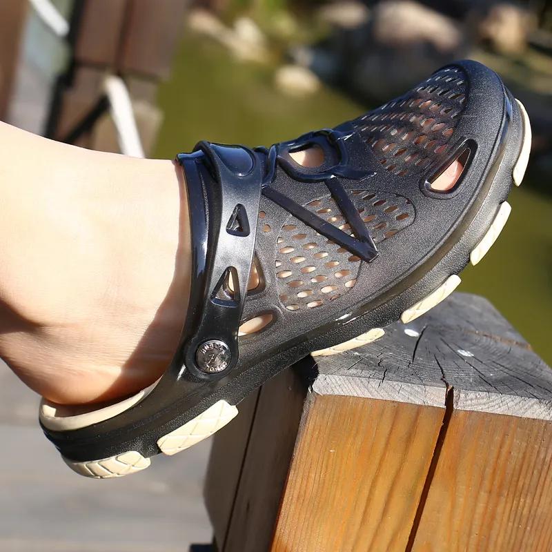 Летние мужские тапочки с толстой подошвой и нескользящей обувью с отверстиями, повседневные сандалии и тапочки, дышащая пляжная обувь