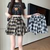 Summer Vintage Plaid A-Line Skirt For Women High Waist Bandage Shorts Mini Skirts