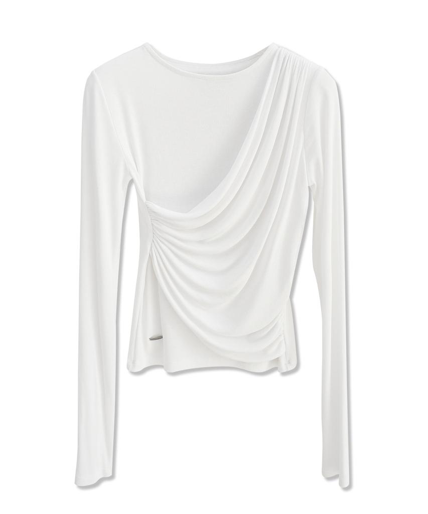 VIVACIOUS Briier Shirring Drape Tee_4 Colors