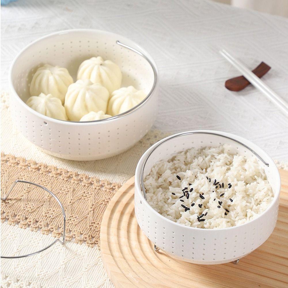 White Ceramic Food Steamer Rack With Handle Rice Cooker Basket Vegetable Steaming