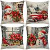 Santa Claus Red Truck Little Snowman Elements Atmosphere Christmas Pillow Cover Home Decoration Sofa Cushion