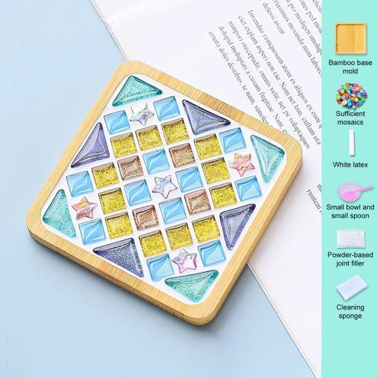 Набор подставок из стеклянной мозаики «Сделай сам» Набор мозаики смешанных цветов с деревянной подставкой Детские и взрослые поделки из мозаики ручной работы Подставка с аксессуарами