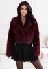 Women' Fur Jacket Short Fur Coat With Collar Burgundy Uni