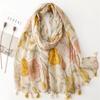 Four Seasons Cotton And Hemp Texture Bali Yarn Thin With Silver Silk Scarf Yellow Flower Fashion Lady Style Shawl For Women