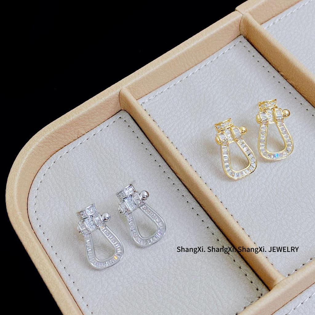 Luxury Zircon Horseshoe Buckle Earrings for Women, s925 Silver, Fashionable & Versatile for Elegant Style