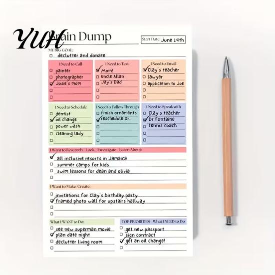 Sturdy Writing Pad for Daily Use A5 To-Do List Notebook, 50 Page Planner And Brain Dump Journal, Gift Graduation Birthday Binding Wear-Resistant Cover