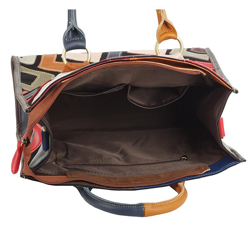 Женская сумка контрастного цвета с геометрическим узором и мозаикой из натуральной кожи через плечо для женщин