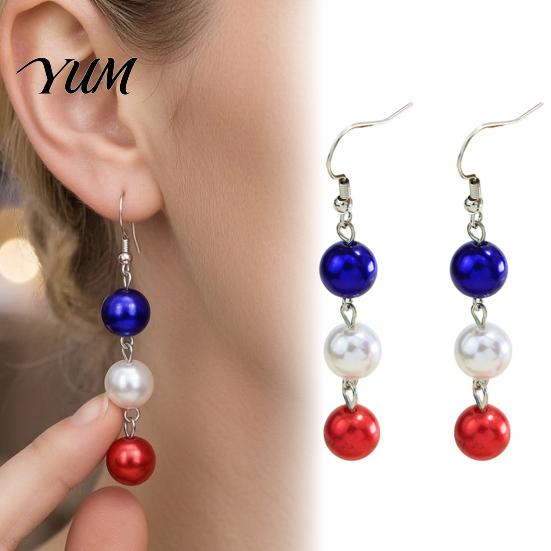 Fashionable Ear Hooks 1 Pair Independence Day Earrings for Women, Red White Blue Beads Dangle Drop Nightclub Fashion Jewelry Earrings, 4th of