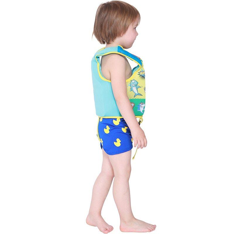 Summer Children Sleeveless Zipper Swim Life Jackets Kids Boys Girls Adjustable Life Vests Cartoon Balanced Flotation Swimsuit