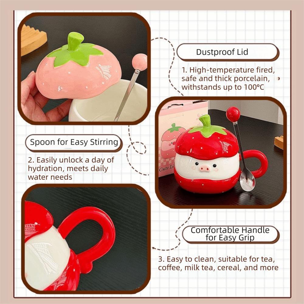 Cute Ceramic 3D Pig Mug Creative Strawberry Pig Breakfast Mug Cartoon Pig Mug Gift Giving