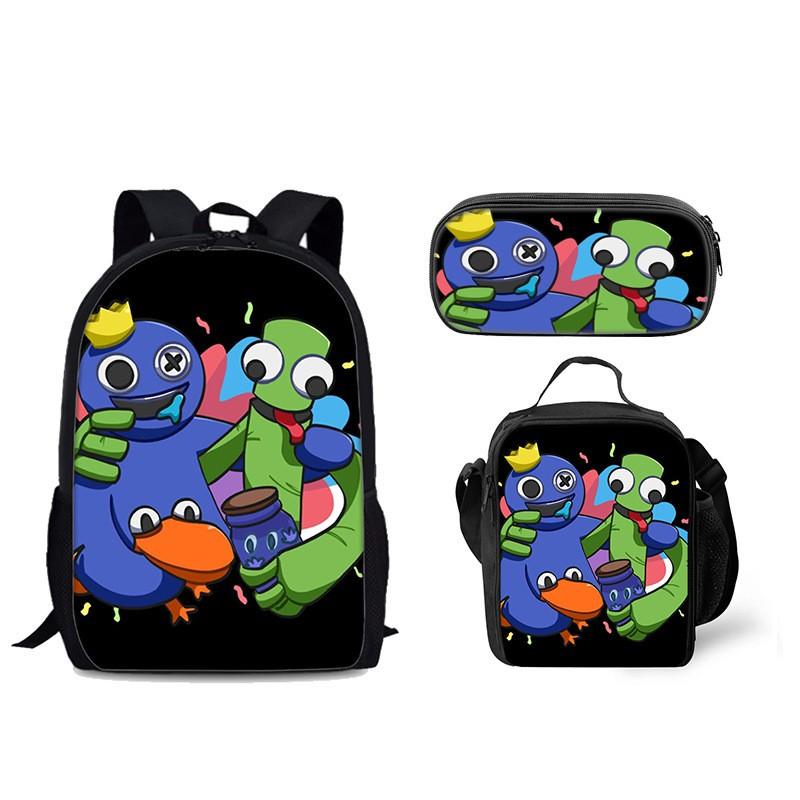 Rainbow Friends Themed Backpack Set With Lunch Tote Pencil Case - Unisex Nylon School Travel Bag 20-35L