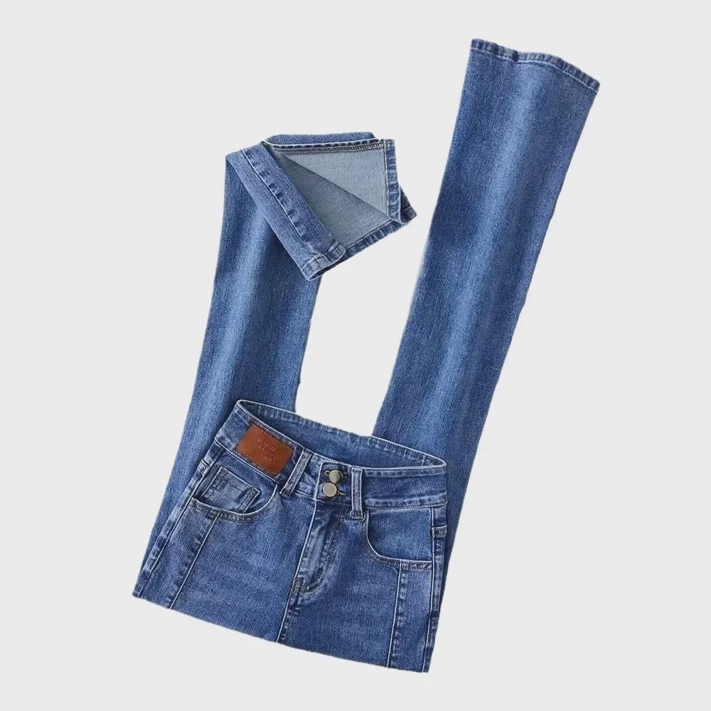 Женские расклешенные джинсы в корейском стиле с высокой талией - облегающие, повседневные летние брюки