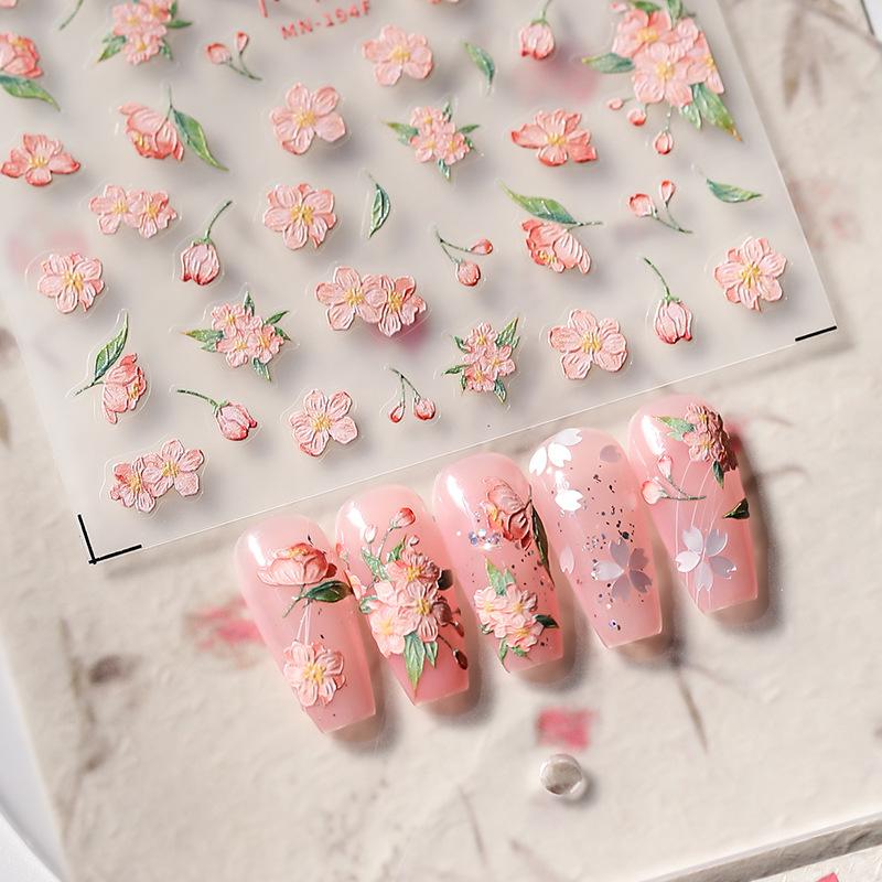 1pcs 5D Glitter Jasmine Flower Nail Stickers Embossed Flower Self-Adhesive Nail Art Decorations Decal Manicure Tools DIY