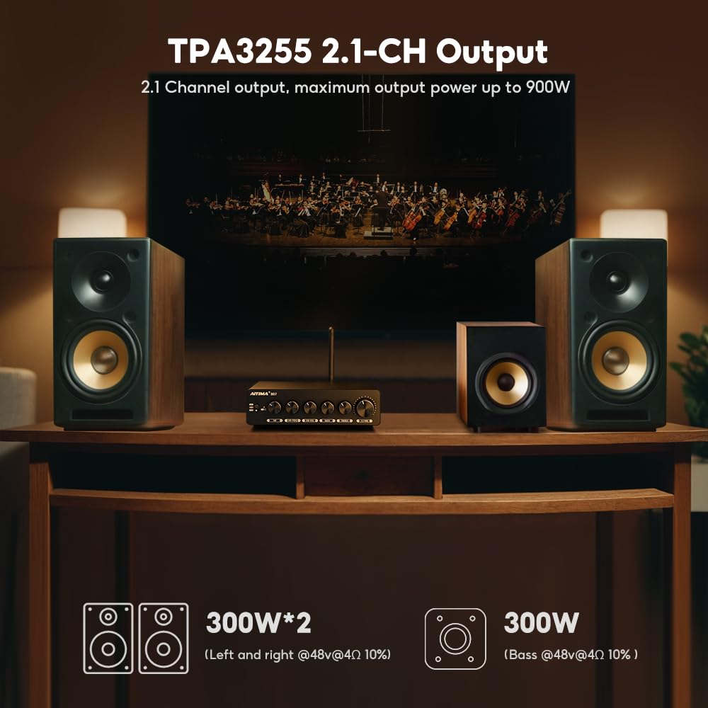 AIYIMA B07 канальный HIFI усилитель мощности стерео аудио усилитель подходит для 2.1 BLuetooth5.2 TPA32552+QCC3040+NE5532 APTX-HD 300 Вт2+300 Вт при 4 Ом