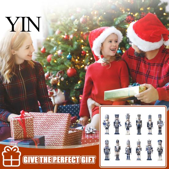 Hand Painted Wooden Soldier Pendants Blue And White Ceramics Style Nutcracker for Christmas Tree Fireplace Holiday Pendant Decor Decoration,