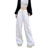 Women's High-Waist White Cargo Jeans with Wide Legs - Autumn Collection