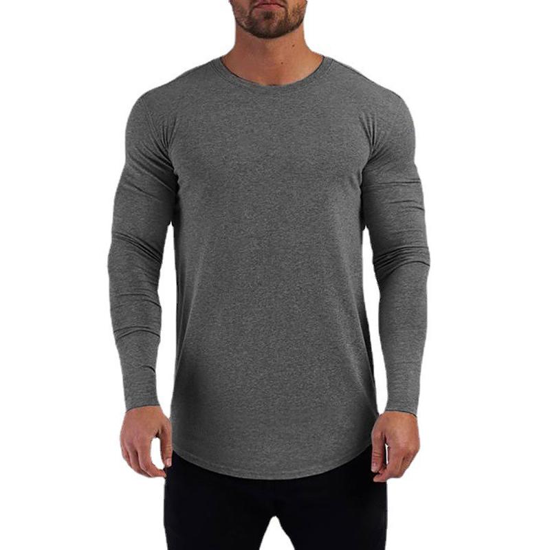 Muscleguys Mens Muscle Slim Fitted Running T-Shirts Autunm Cotton Long Sleeve Crewneck Gym Workout Plain Sports Fitness T Shirts