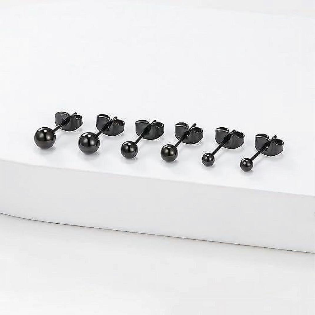 5 Pairs 316L Stainless Steel Round Ball Studs Earrings 3mm-7mm Ball Earrings Studs Set for Women Men, Black