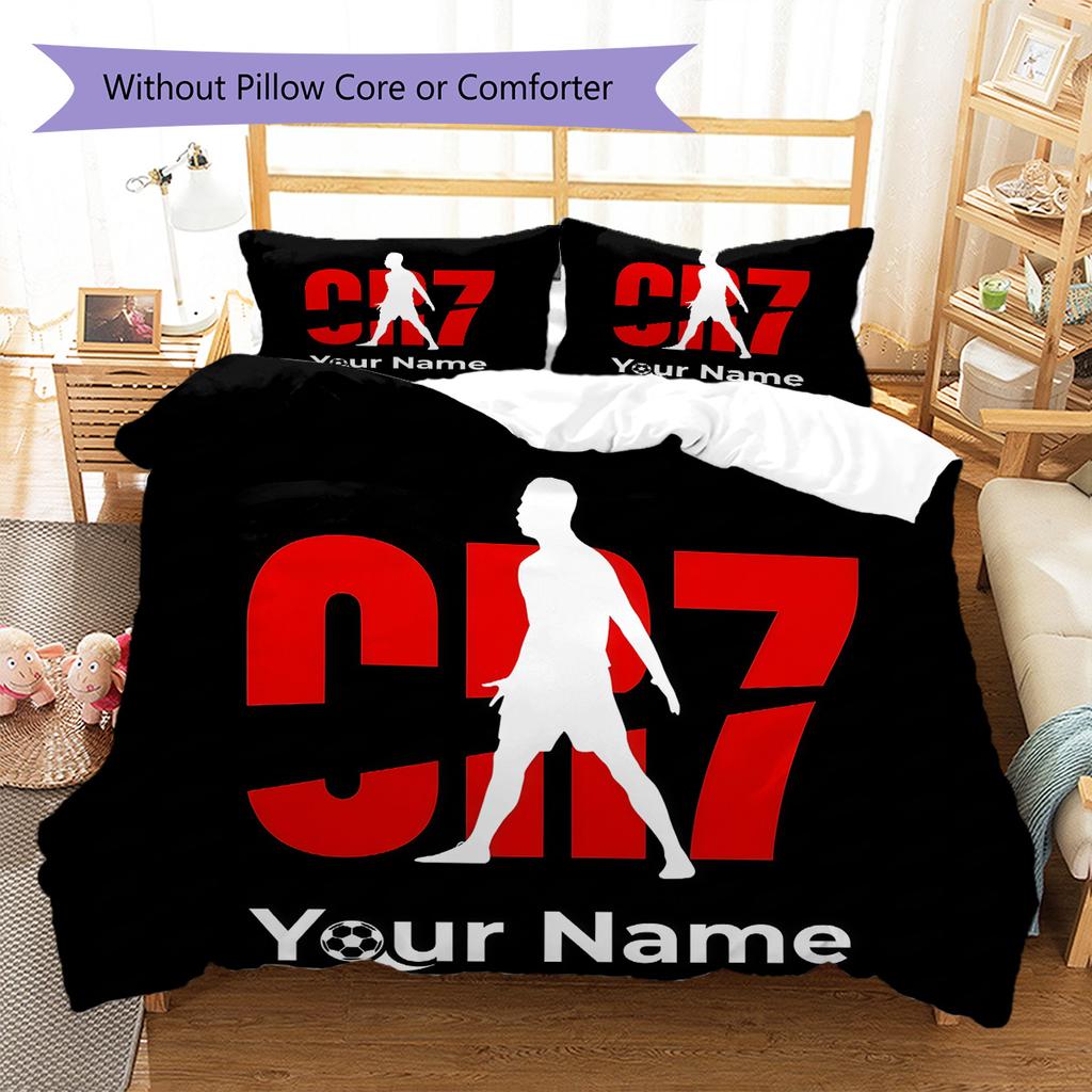 Custom Name CR7 Bedding,Quilt Set Quilt Cover Pillowcase Home Birthday Gift(1 * duvet cover + 2 * pillowcase, without core) -HE54