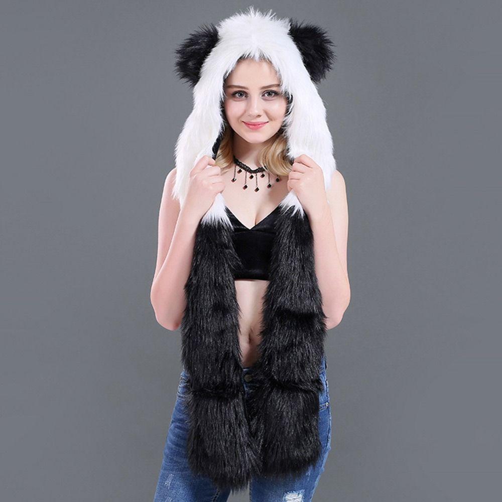 Теплая Теплая Шапка-Ушанка Животное Плюшевая Шапка-Бини Зимняя Шапка с Шарфом Перчатками для Мужчин Женщин