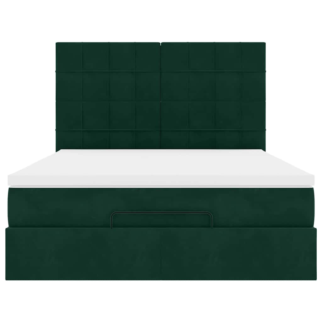 Enjoy a restful night s sleep with this Ottoman bed with mattress in dark green 140 x 190 cm velvet fabric