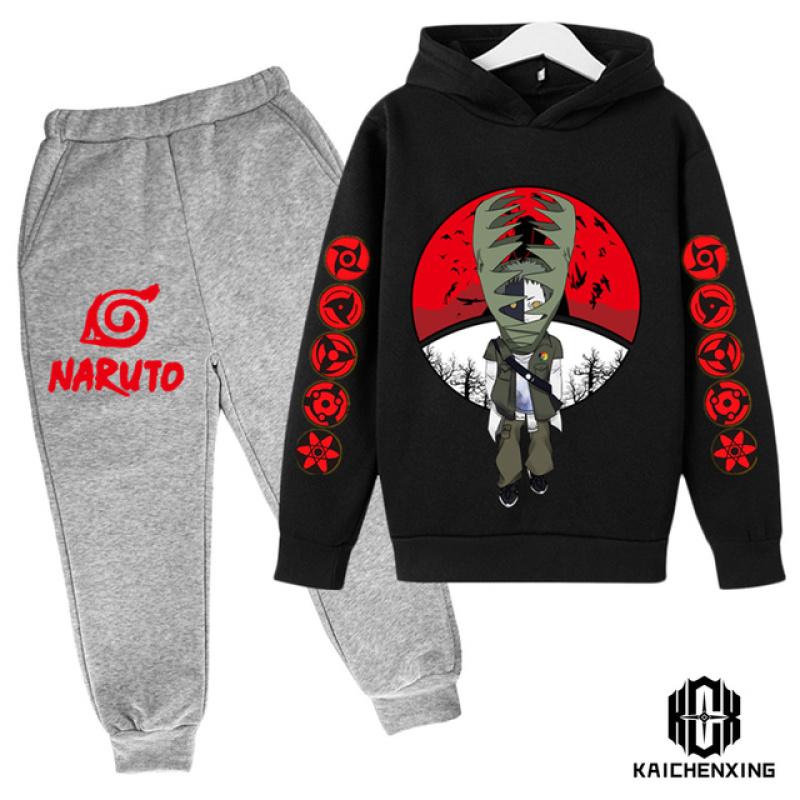 Детский спортивный костюм с капюшоном в стиле аниме Наруто на весну и осень, спортивный костюм для мальчиков и девочек, костюм со штанами и капюшоном для детей