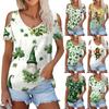 Женская летняя модная повседневная футболка без бретелек с v-образным вырезом и коротким рукавом с принтом, топ