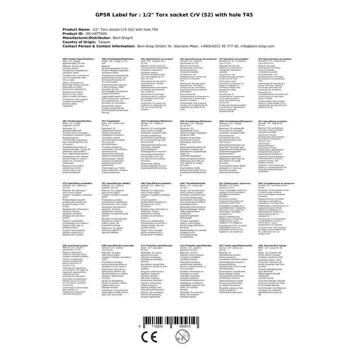 Douille hexagonal 1/2 pouce T45 en acier S2 avec trou – outil professionnel de précision