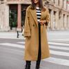 Women's Fashion Casual Loose Fitting Solid Color Long Suit Collar Jacket Woolen Coat