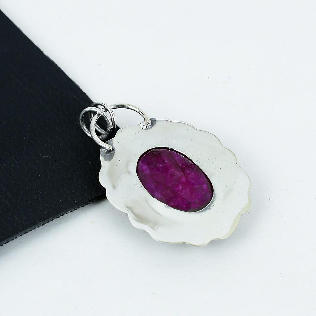 Dainty Kashmir Ruby Gemstone Silver Pendant In 925 Sterling Silver- Handmade Design, Everyday Wear Jewelry, Unique Pendant Wadding Gifts