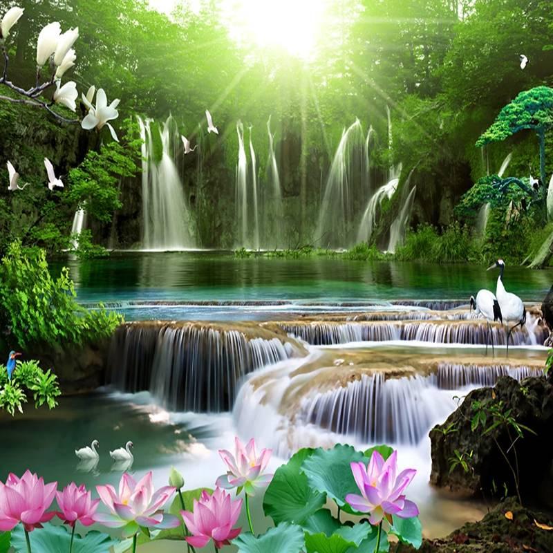 Waterfall Landscape Forest Mural Natural Scenery Wallpaper, Living Room TV Sofa Wall Bedroom Home Decor Wall Mural