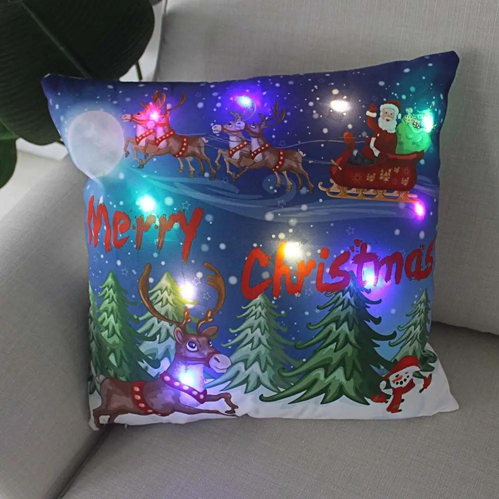 Christmas Light LED Decoration 45x45cm Santa Sled Village Color Ball Sofa Seat Pillow Sleeve Cases