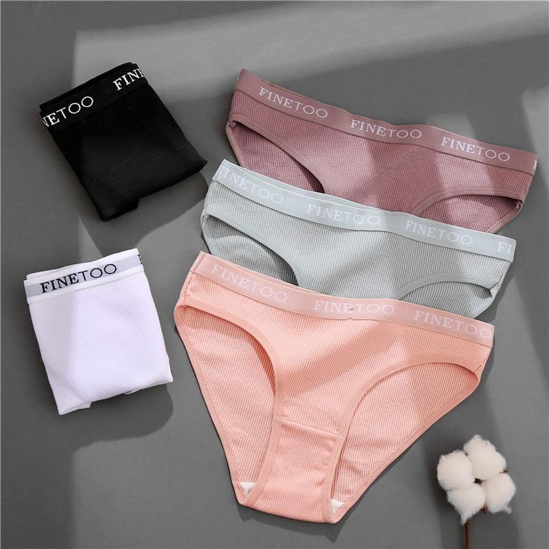 FINETOO 3Pcs/Set Women's Underwear Cotton Panties Sexy Knickers Female Underpants Solid Color Briefs Intimates Women Lingerie M-2XL