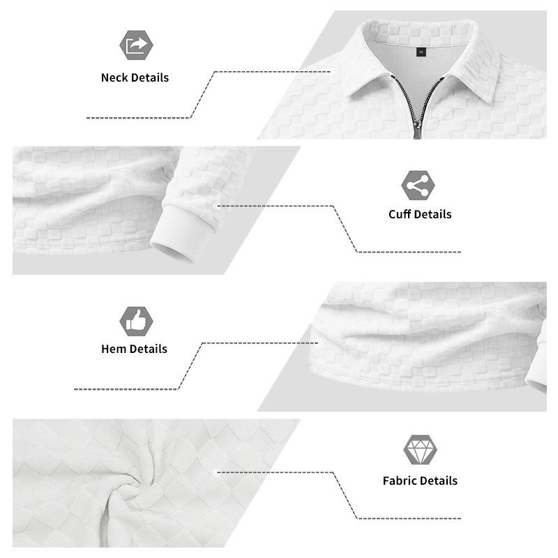 Men S Casual Loose Checkerboard Jacquard Half Zip Long Sleeve Polo Sweatshirt