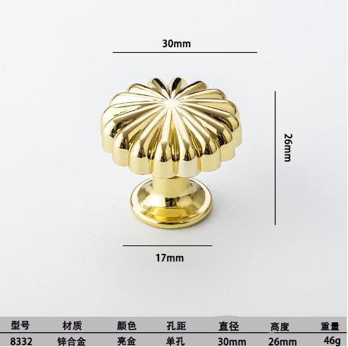 Creative French Gold Pumpkin Handle Retro Metal Cabinet Handles Decor Pull Cupboard Door Handle for Cabinet Kitchen
