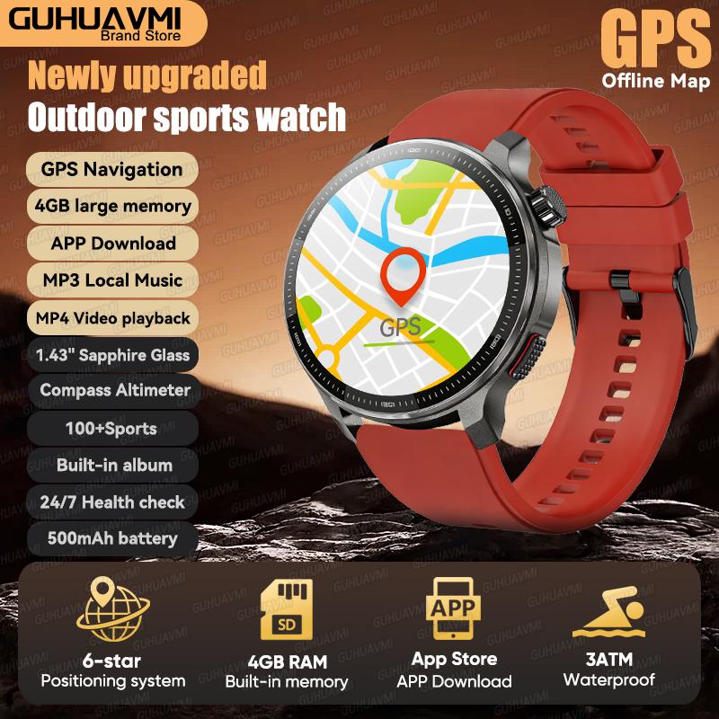T-Rex3 Военные GPS Умные Часы с Офлайн Картами Встроенный GNSS 4 ГБ ОЗУ MP3/MP4 Плеер 1,43" AMOLED Экран 3ATM Водонепроницаемые Спортивные Умные Часы