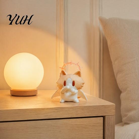 Miniature Home Office Decoration Cute 3D Printed Cat Figurine, Cartoon Desk Ornament with Playful Mouth Covering Decor Stars Design, Compact