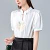 Рубашка с короткими рукавами в китайском стиле для женщин, новая женская рубашка из шифона с воротником-стойкой и вышивкой, новый китайский топ