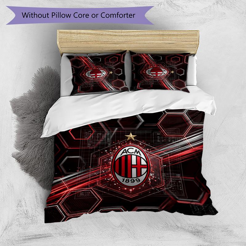 AC Milan Pattern Printed 3PCS Bedding Set Soft Skin-Friendly Washable Duvet Cover & Pillowcases Set All Season Bedroom